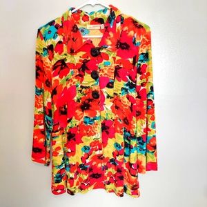 Choices Vibrant Floral Jacket - Red, Yellow, Blue